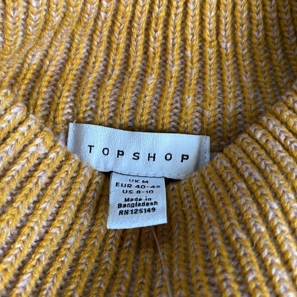 Topshop Womens Sweater Mustard Waffle Knitted Funnel Neck Ribbed Size 8/10 - Picture 6 of 8